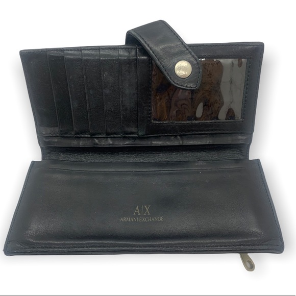 VINTAGE Armani Exchange A/X black Leather wallet with pockets - Picture 2 of 4